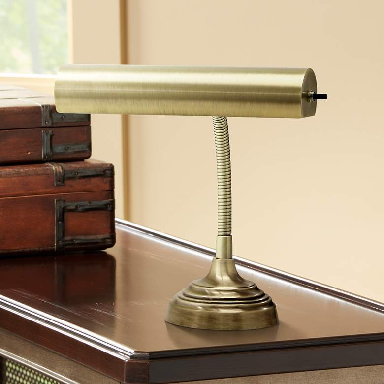 Image 1 House of Troy Advent 10 inch Wide Antique Brass Piano Desk Lamp