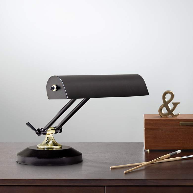 Image 1 House of Troy Brass 10 inch Wide Black Finish Adjustable Piano Desk Lamp