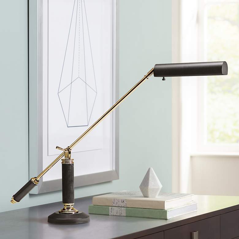 Image 1 House of Troy Brass Arm Black 21" High Grand Piano Desk Lamp