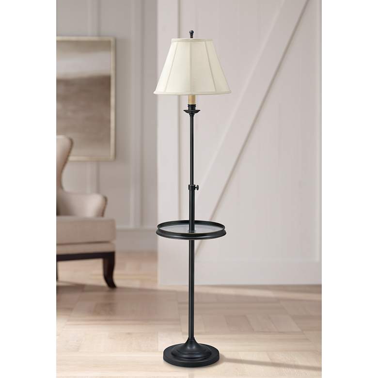 Image 1 House of Troy Club Adjustable Height Oil Rubbed Bronze Floor Lamp with Tray