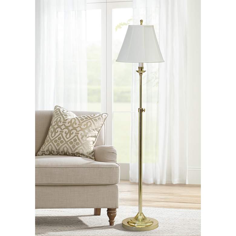 Image 1 House of Troy Club Adjustable Height Polished Brass Finish Floor Lamp