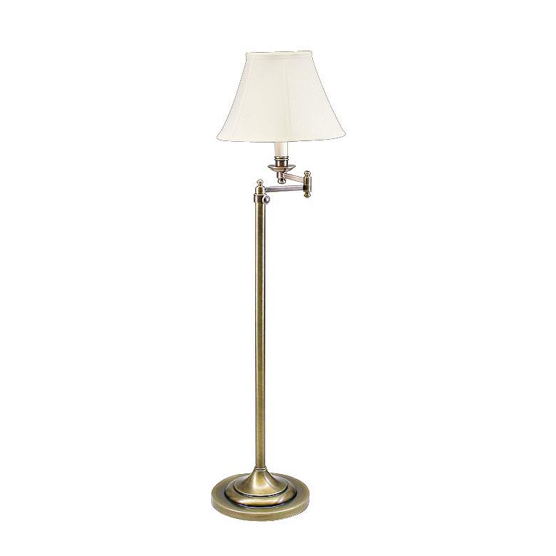 Image 2 House of Troy Club Collection Adjustable Height Brass Swing Arm Floor Lamp