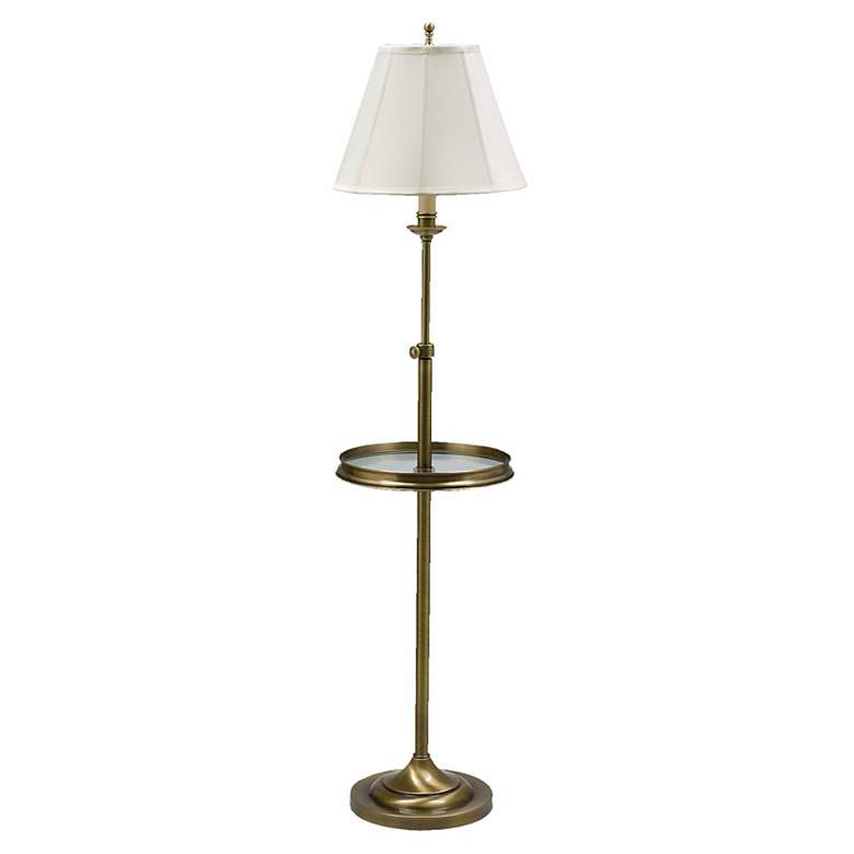 Image 2 House of Troy Club Collection Adjustable Height Brass Tray Table Floor Lamp