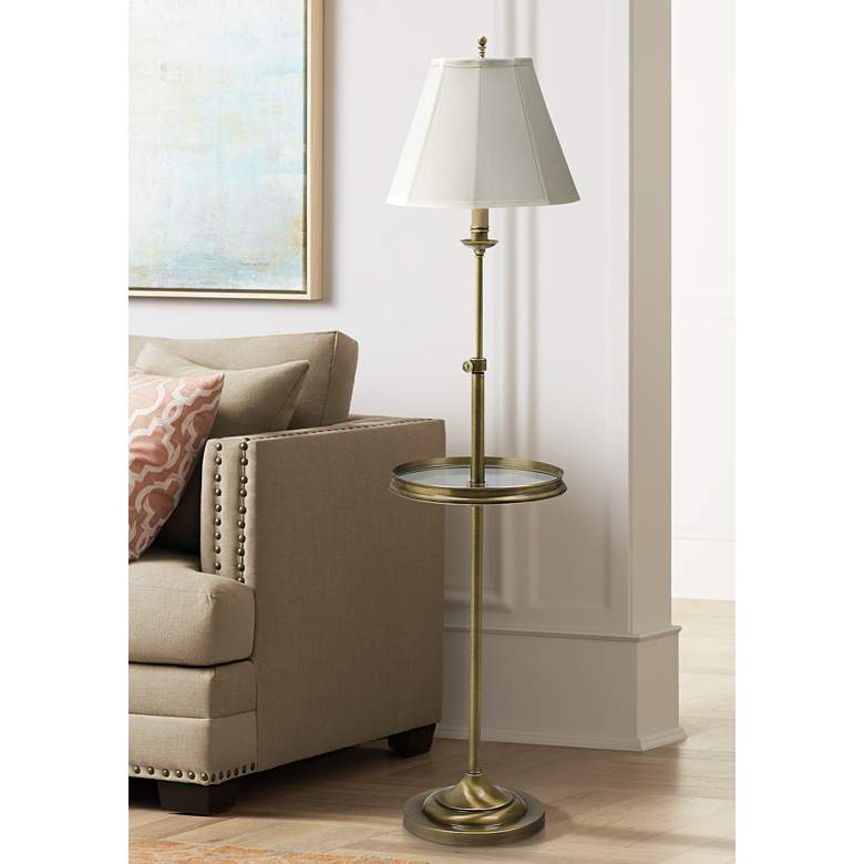 Image 1 House of Troy Club Collection Adjustable Height Brass Tray Table Floor Lamp