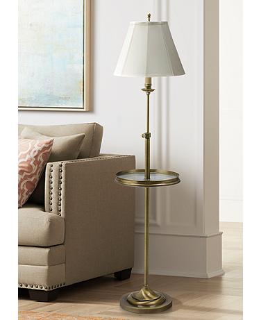 House of Troy Club Collection Adjustable Height Brass Tray Table Floor Lamp
