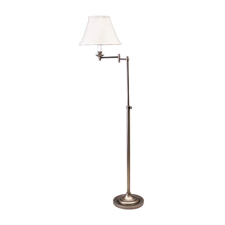 Image 1 House of Troy Club Collection Adjustable Height Swing Arm Silver Floor Lamp