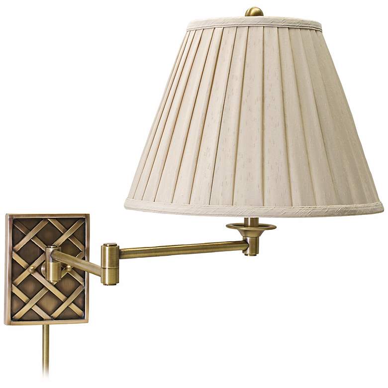 Image 1 House of Troy Deco Basket Brass Swing Arm Wall Lamp