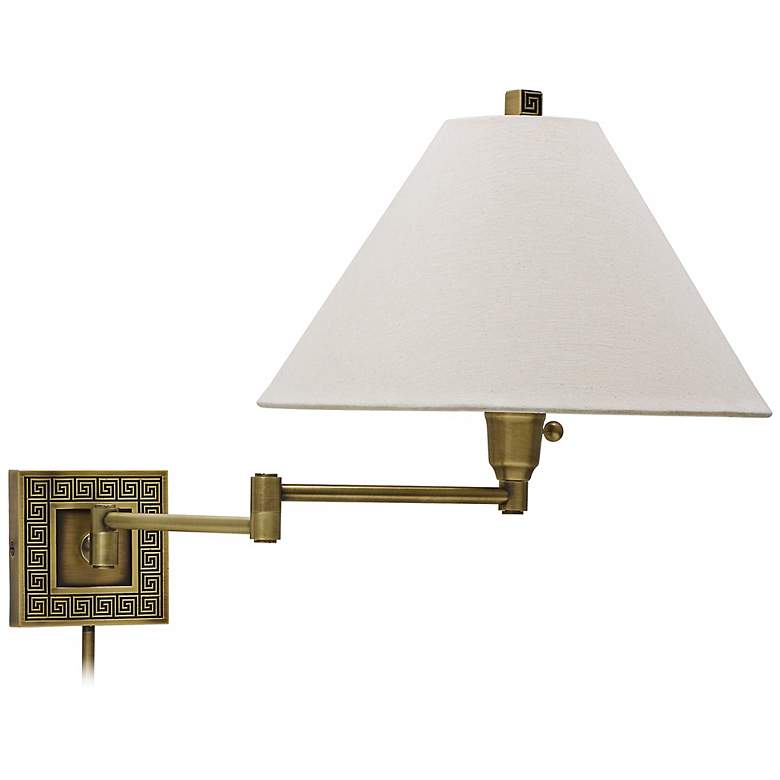 Image 1 House of Troy Greek Key Antique Brass Swing Arm Wall Lamp