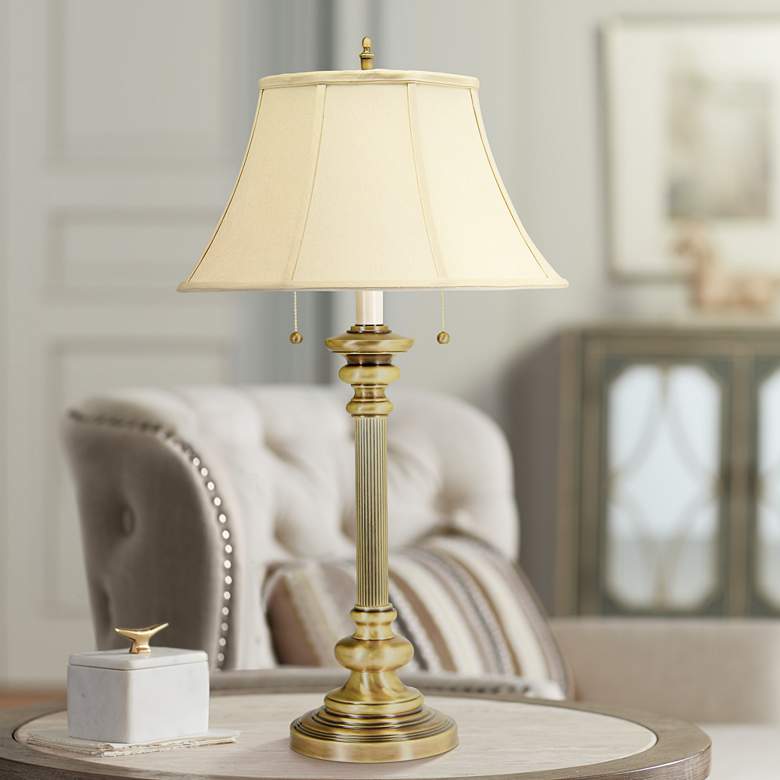 Image 1 House of Troy Newport 30 1/4 inch High 2-Light Antique Brass Table Lamp