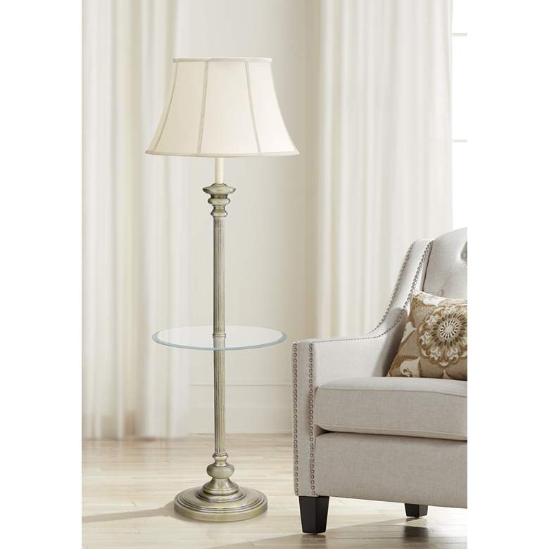 Image 1 House of Troy Newport 55 3/4" Antique Brass with Glass Tray Floor Lamp