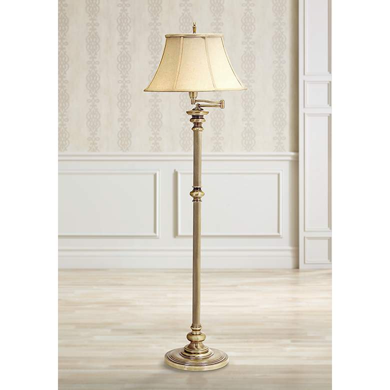 Image 1 House of Troy Newport 61 inch High Antique Brass Swing Arm Floor Lamp