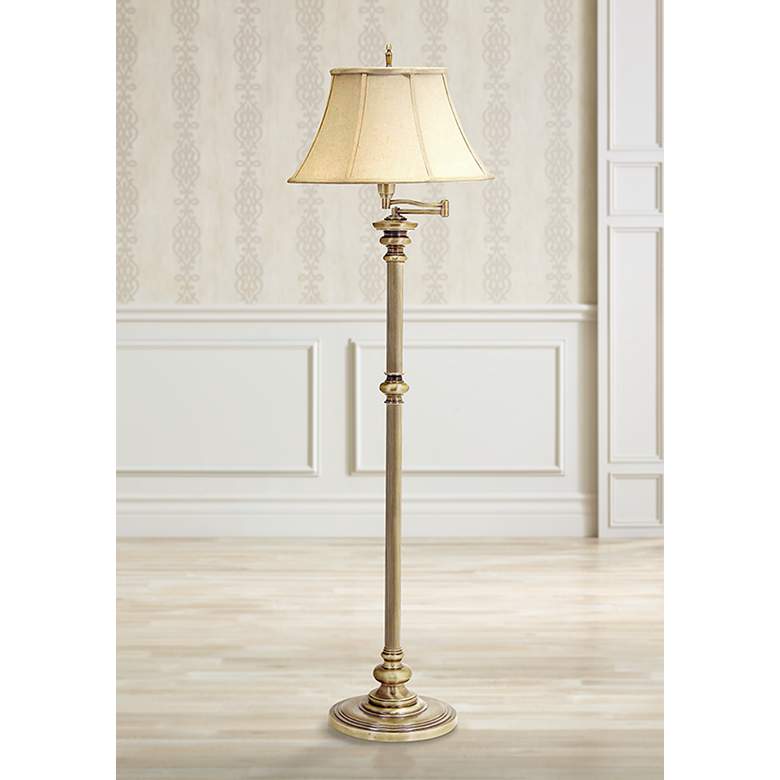 Image 1 House of Troy Newport 61" High Antique Brass Swing Arm Floor Lamp