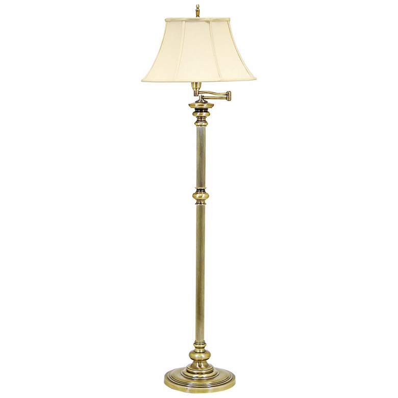 Image 2 House of Troy Newport Antique Brass Swing Arm Floor Lamp