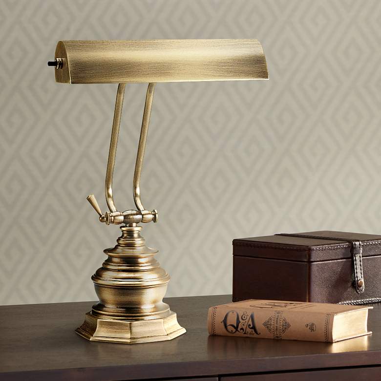 Image 1 House of Troy Octagon 14" Antique Brass Banker Piano Desk Lamp