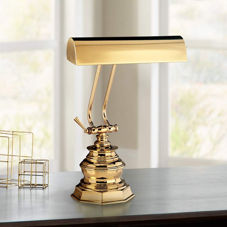 Image 1 House of Troy Octagon 14 inchH Polished Brass Piano Desk Lamp