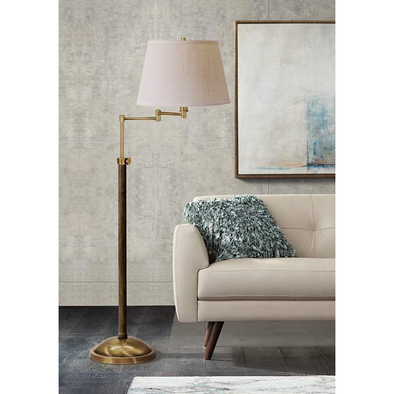 Image 1 House of Troy Richmond Swing Arm Aged Brass Floor Lamp