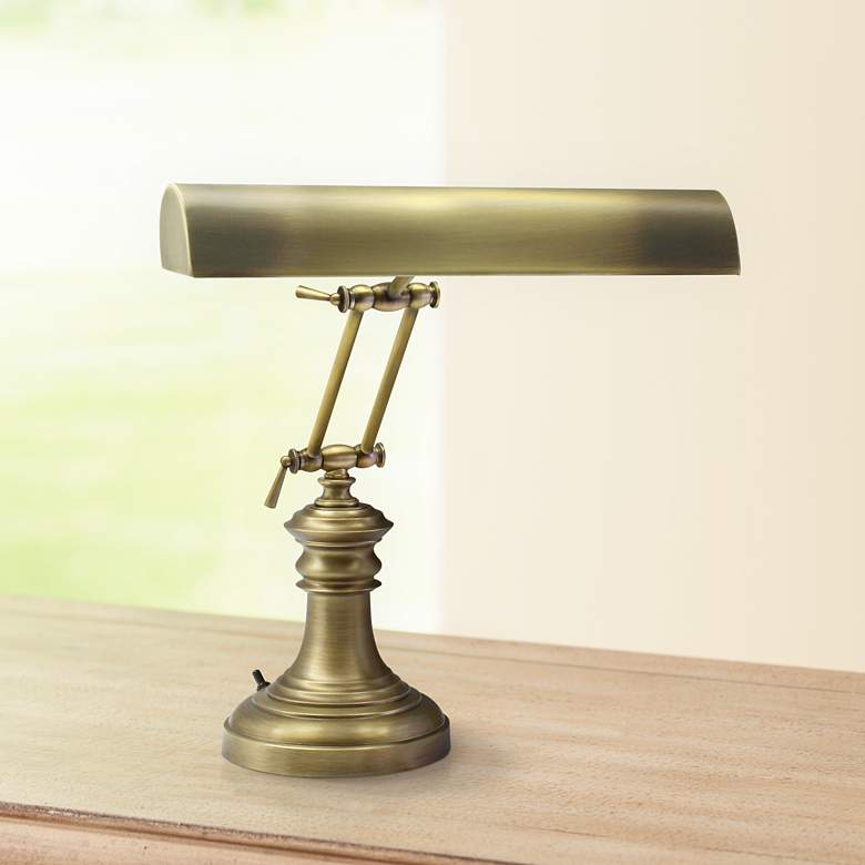 Image 1 House of Troy Round 16" High Antique Brass Piano Desk Lamp