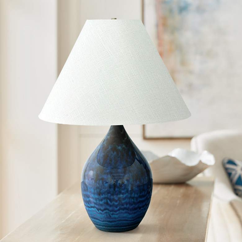 Image 1 House of Troy Scatchard Stoneware 28" High Midnight Blue Table Lamp