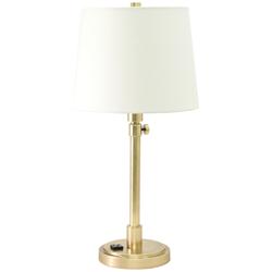 House of Troy Townhouse Adjustable Height Brass Desk Lamp with Outlet