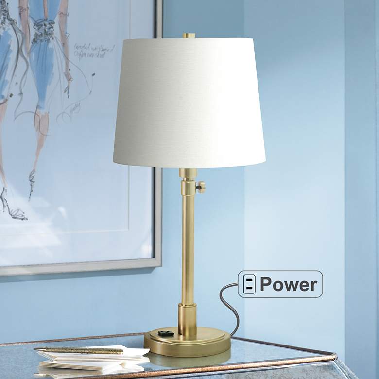 Image 1 House of Troy Townhouse Adjustable Height Brass Desk Lamp with Outlet