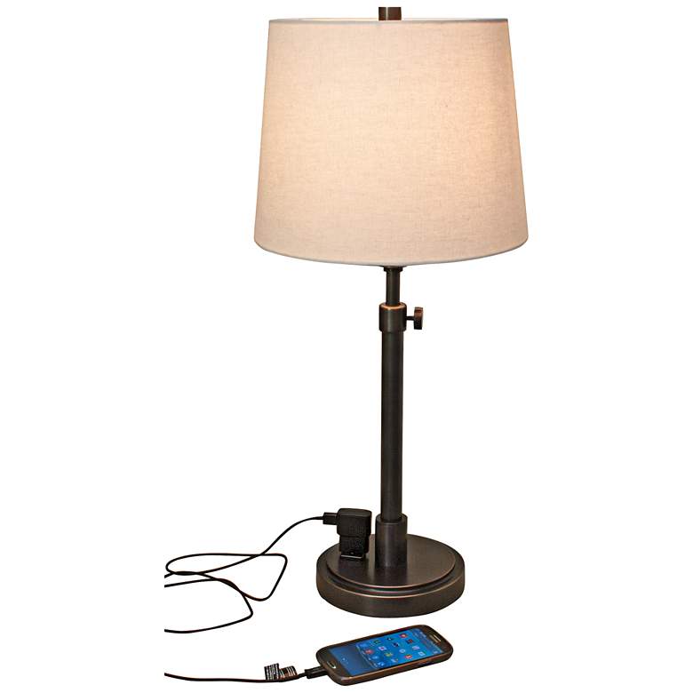 Image 2 House of Troy Townhouse Adjustable Height Bronze Desk Lamp with Outlet