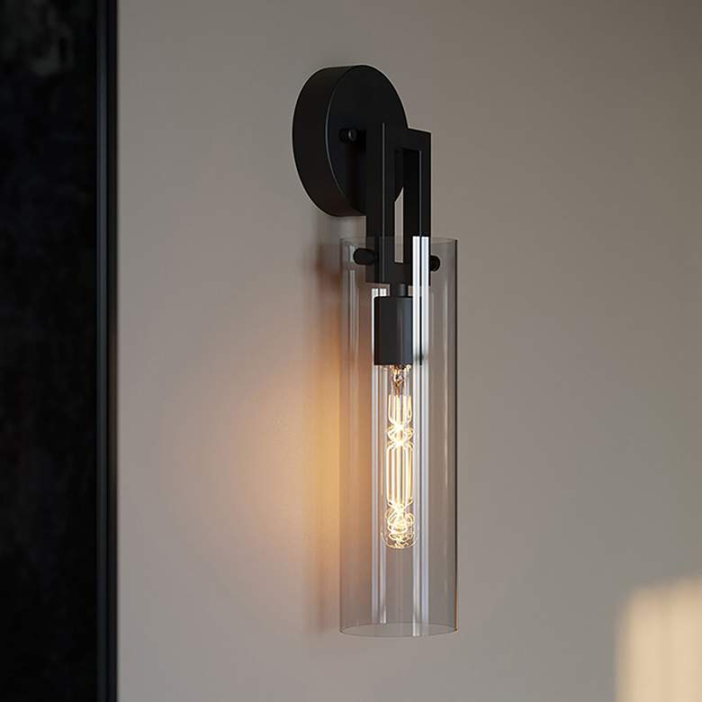 Image 1 Houston 17" High Black Wall Sconce With Clear Glass Shade