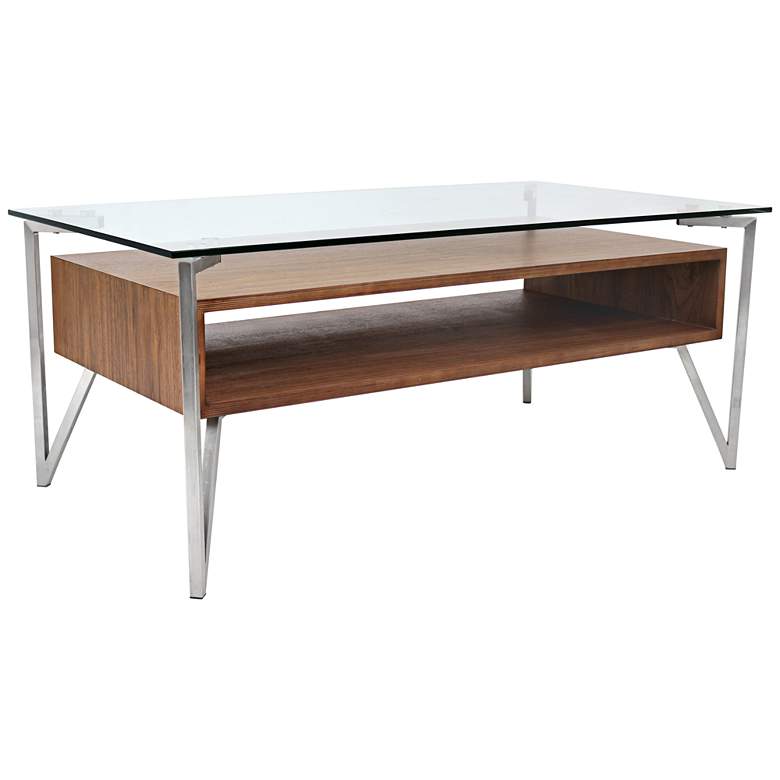 Image 1 Hover 47 inch Wide Walnut and Glass Modern Floating Coffee Table