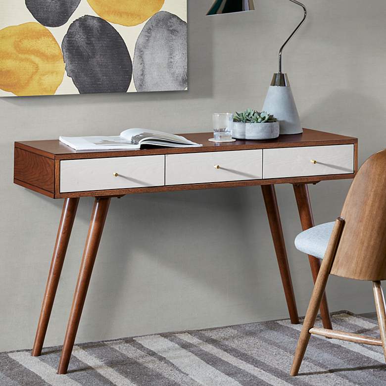 Image 1 Howard 48" Wide Warm Pecan White Wood 3-Drawer Modern Writing Desk