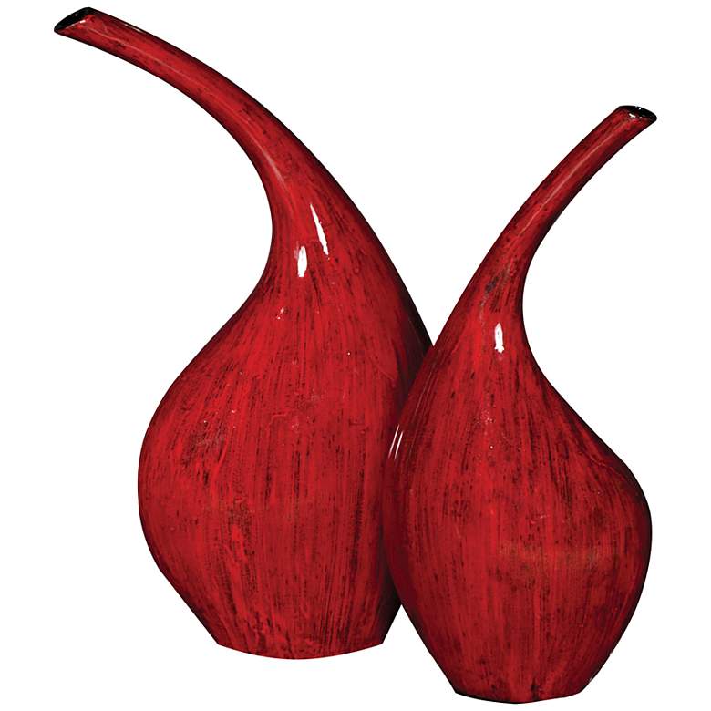 Image 1 Howard Elliott 2-Piece Scarlet Red 21 inch High Ceramic Vase