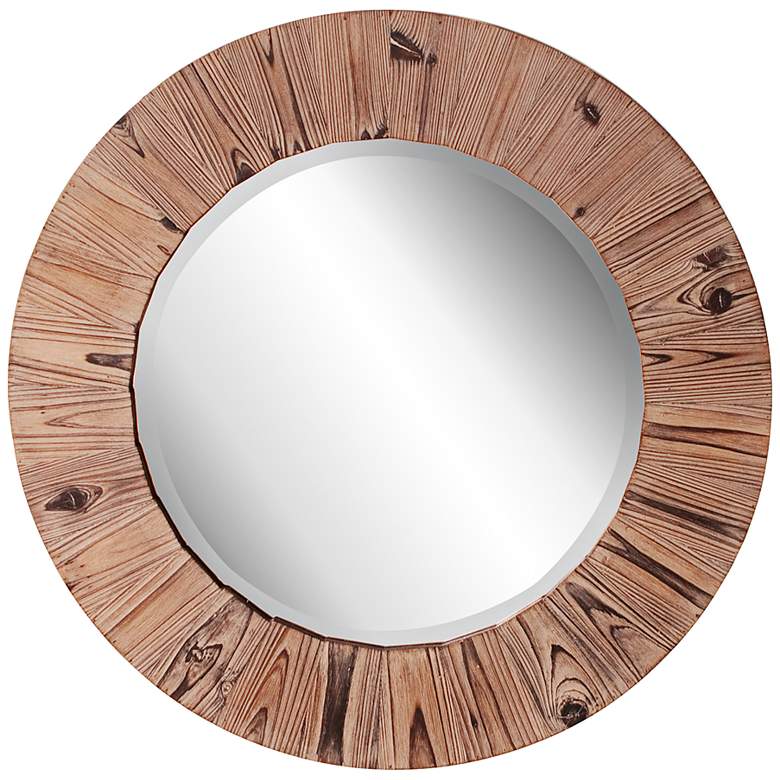 Image 1 Howard Elliott 31 inch Round Knotted Wood Grain Wall Mirror