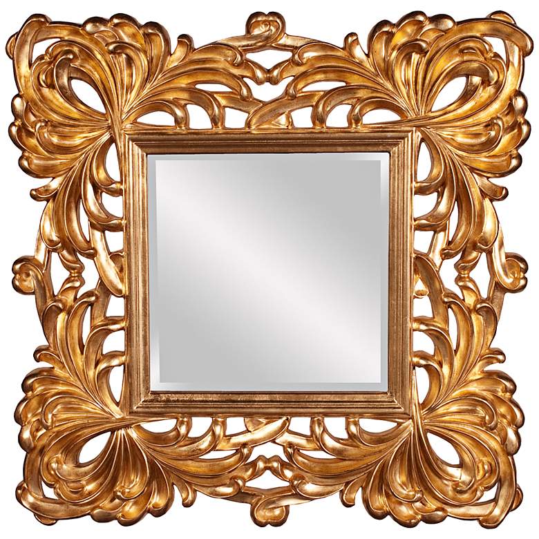 Image 1 Howard Elliott 39 inch Square Bright Gold Lead Wall Mirror