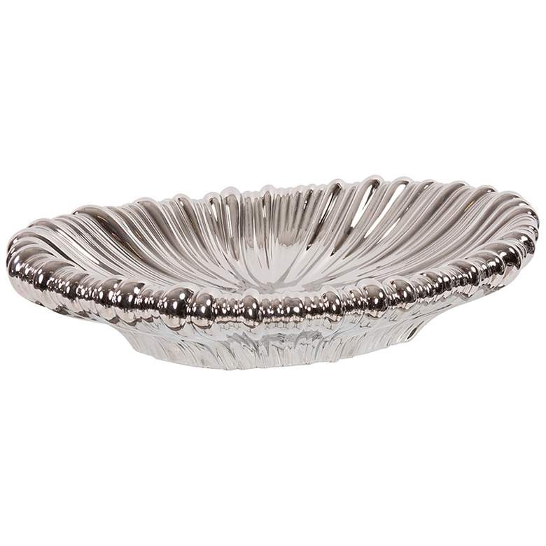 Image 1 Howard Elliott Badon Metallic Silver Ribbed Ceramic Tray