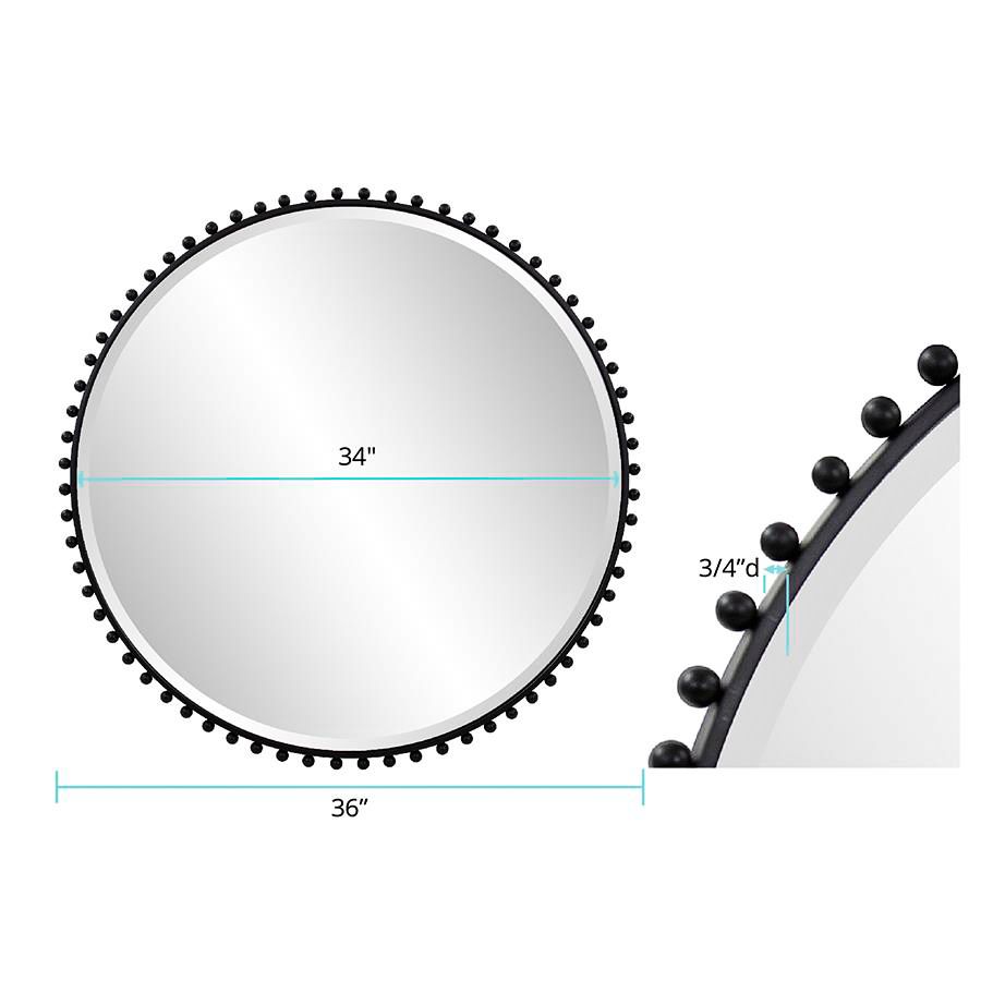 Image 3 Howard Elliott Bellfore Black 36" Beaded Round Wall Mirror more views
