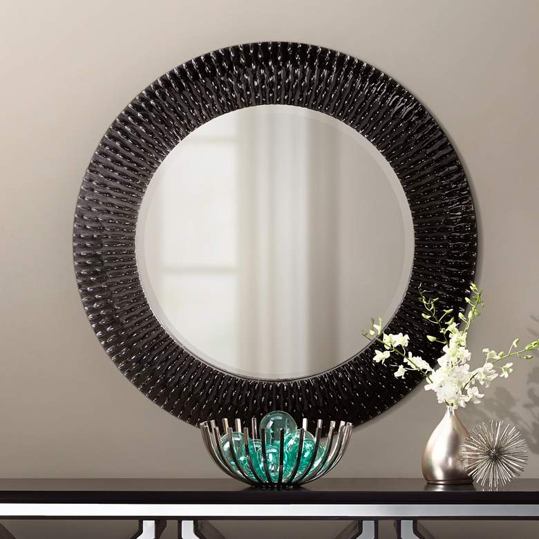 Howard Elliott Bergman Glossy Black 32 inch Round Wall Mirror