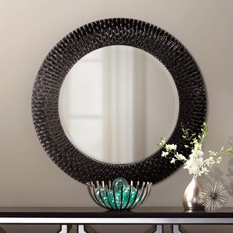 Image 1 Howard Elliott Bergman Glossy Black 32" Round Wall Mirror