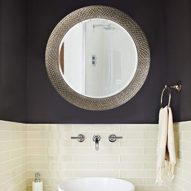 Image 1 Howard Elliott Bergman Silver Leaf 32" Round Wall Mirror