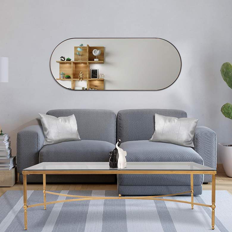 Image 2 Howard Elliott Black Oval 20"x50" Framed Balducci Dressing Mirror more views