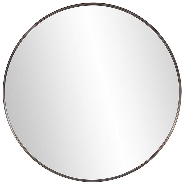 Image 1 Howard Elliott Brass Round Shadowbox Framed 30" Steele Mirror