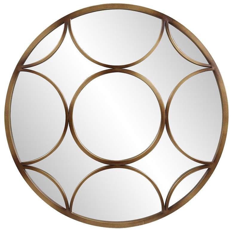Image 1 Howard Elliott Bronze Round 32" Carlisle Mirror with Circular Design