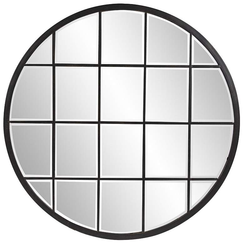 Image 1 Howard Elliott Bronze Round 36" Metal Framed Superior Windowpane Mirro