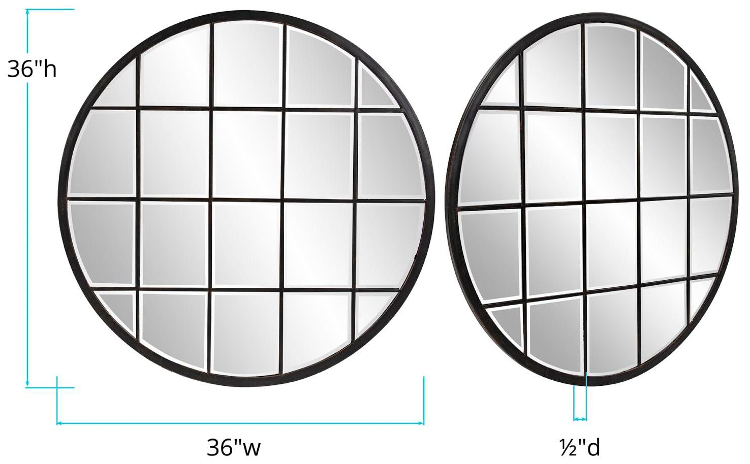 Image 5 Howard Elliott Bronze Round 36" Metal Framed Superior Windowpane Mirro more views