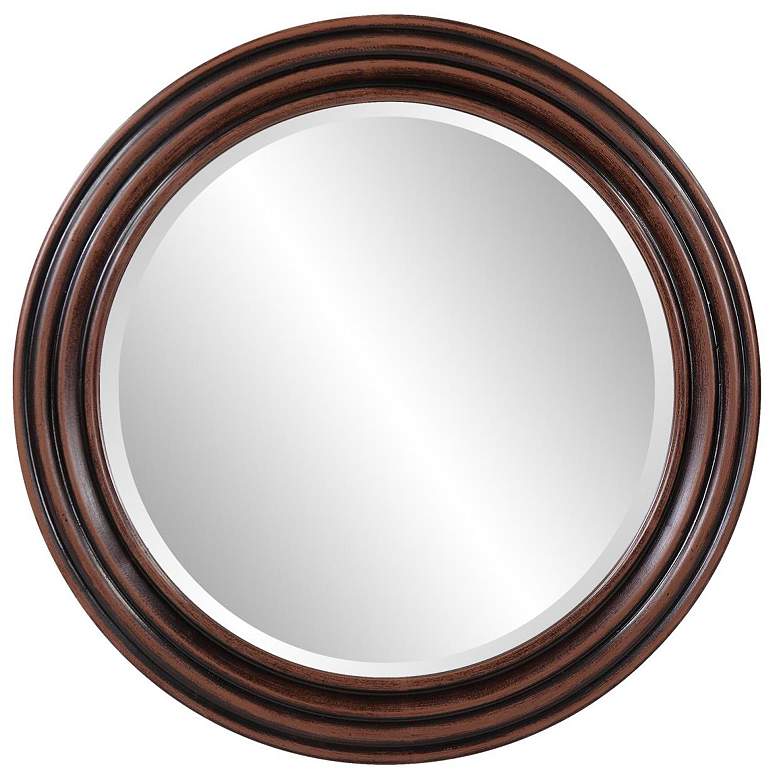 Image 2 Howard Elliott Brown Round 24" Wood Framed Fredrick Wall Mirror
