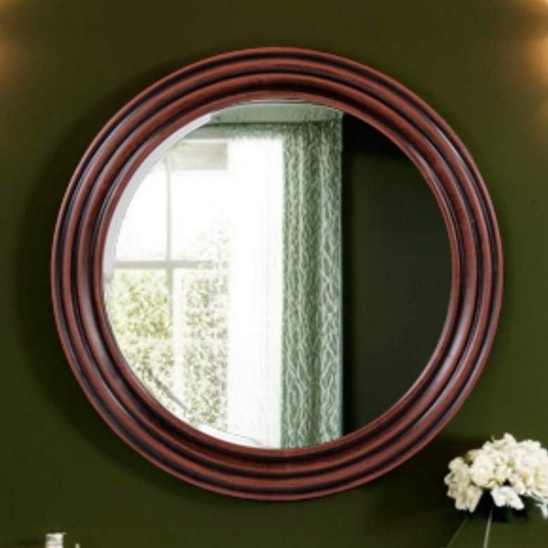 Image 1 Howard Elliott Brown Round 24" Wood Framed Fredrick Wall Mirror
