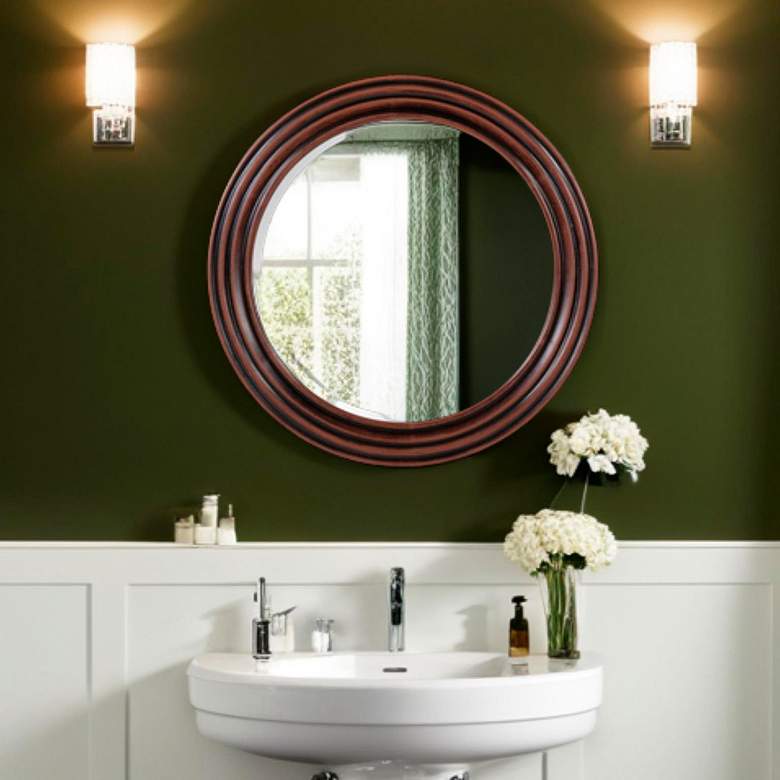 Image 3 Howard Elliott Brown Round 24" Wood Framed Fredrick Wall Mirror more views