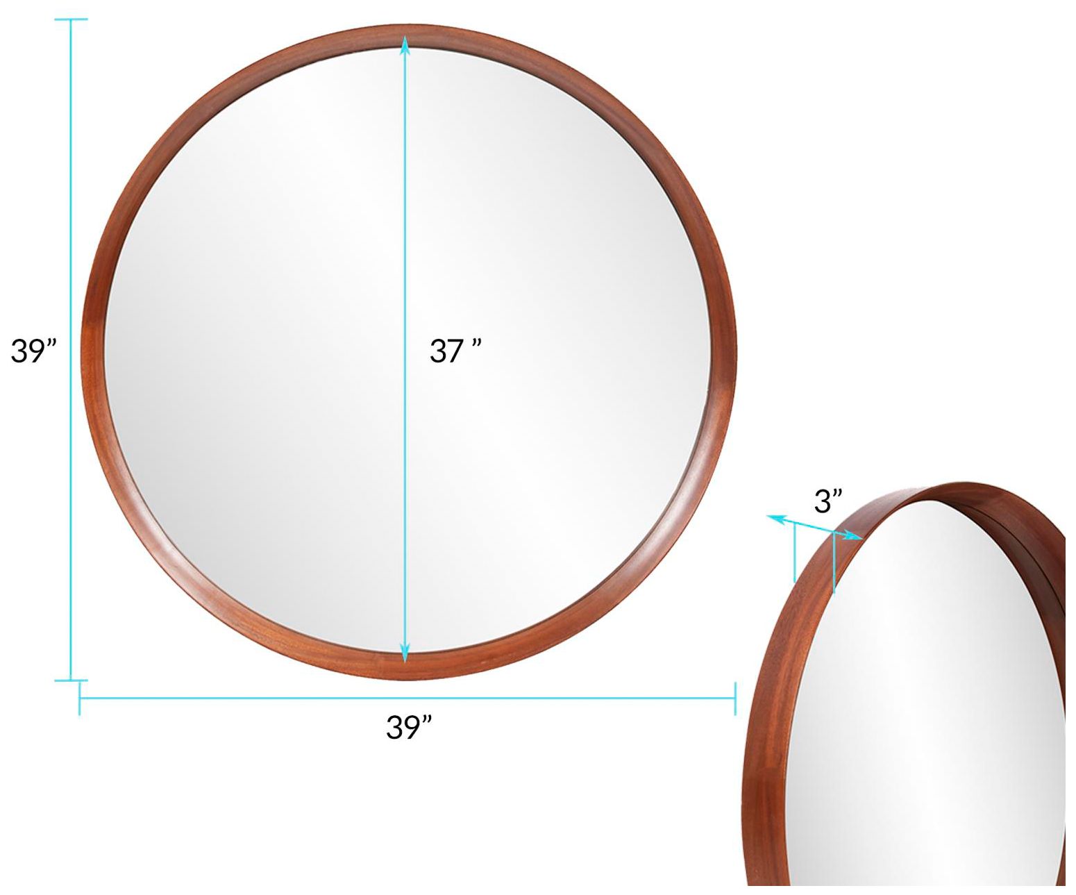 Image 7 Howard Elliott Brown Round 40" Wau Beech Wood Framed Reagan Mirror more views