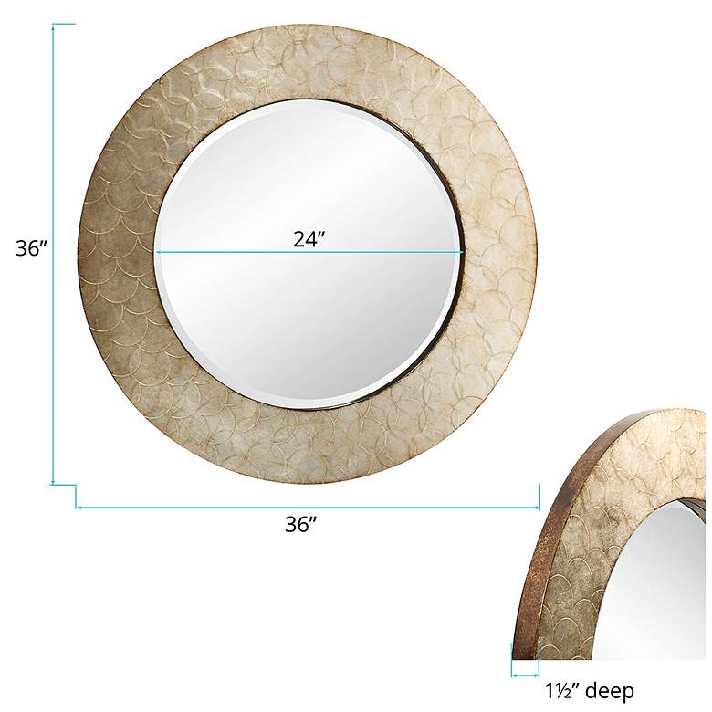 Image 4 Howard Elliott Camelot 36" Champagne Silver Wood Round Wall Mirror more views