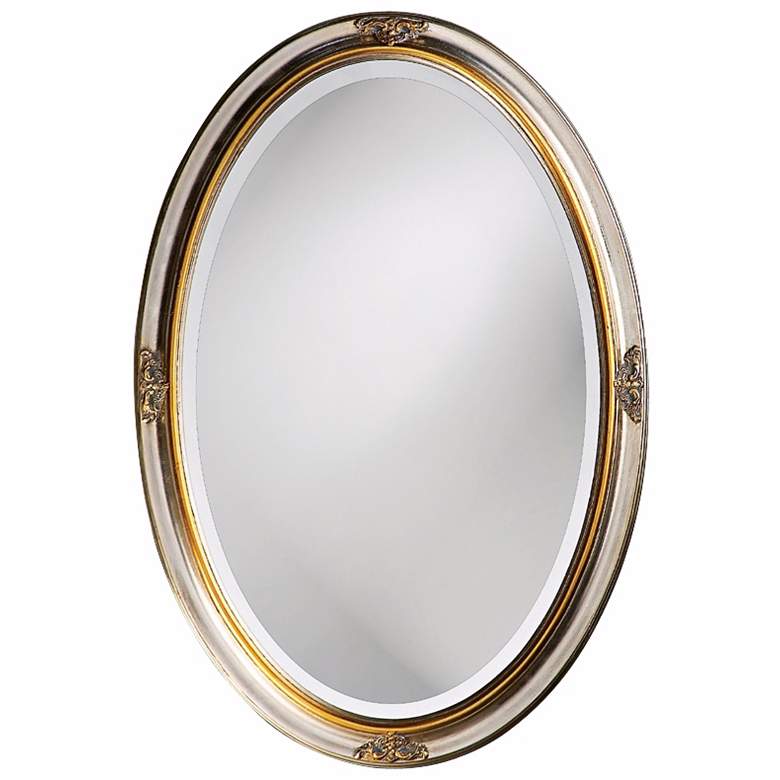 Image 1 Howard Elliott Cameo-Esque 22" x 32" White Gold Oval Wall Mirror