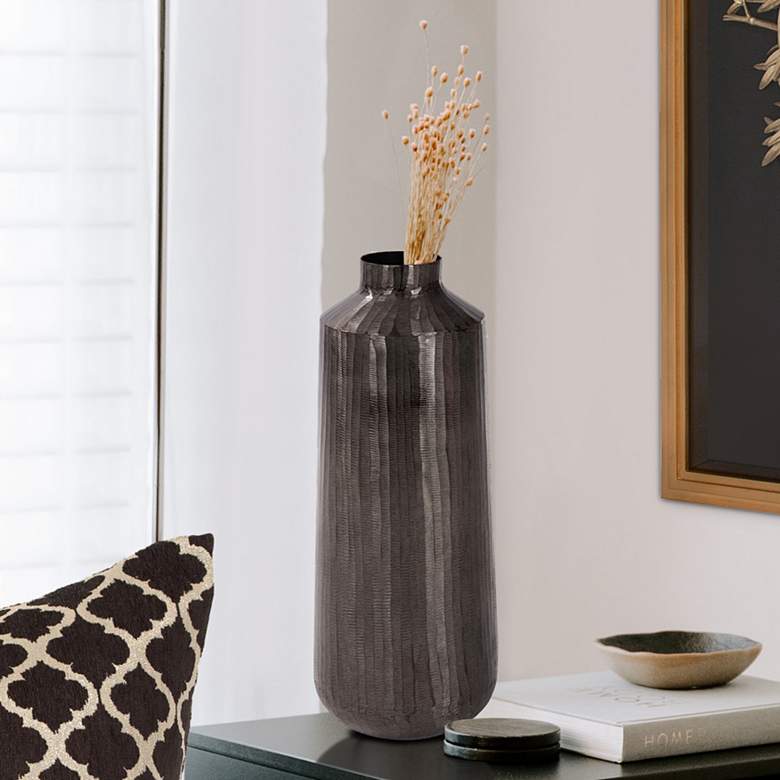 Image 1 Howard Elliott Ceci 21" High Modern Gray Chiseled Aluminum Jar