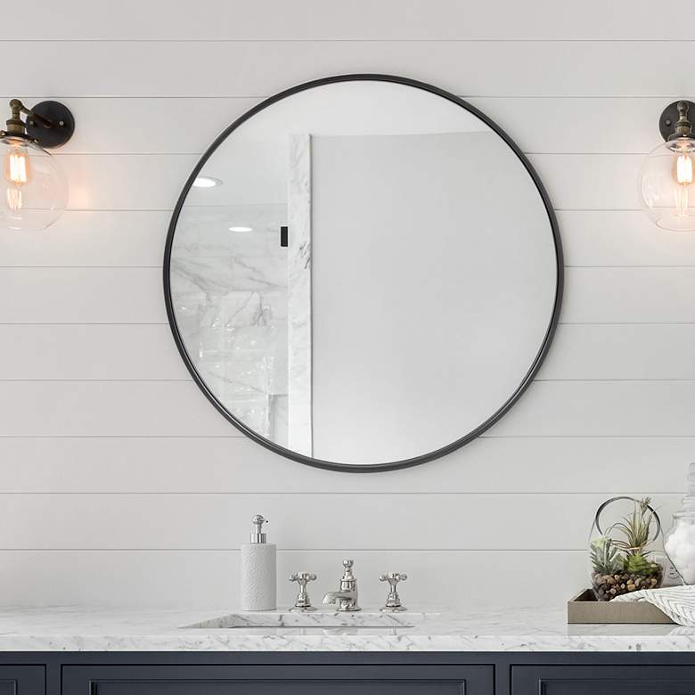 Image 1 Howard Elliott Copenhagen 30" Brushed Black Round Wall Mirror