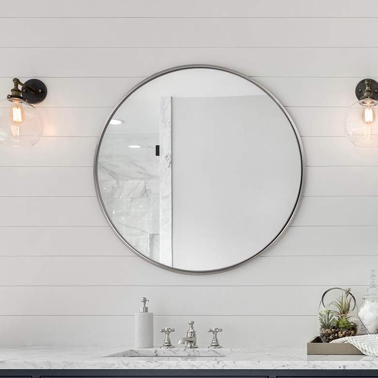 Image 1 Howard Elliott Copenhagen 30" Brushed Silver Round Wall Mirror